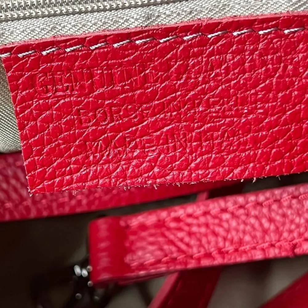 GIULIA Massari top handle bag pebbled red leather removable shoulder strap